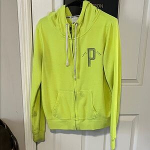 PINK Victoria's Secret Neon Yellow Zip-Up Hoodie